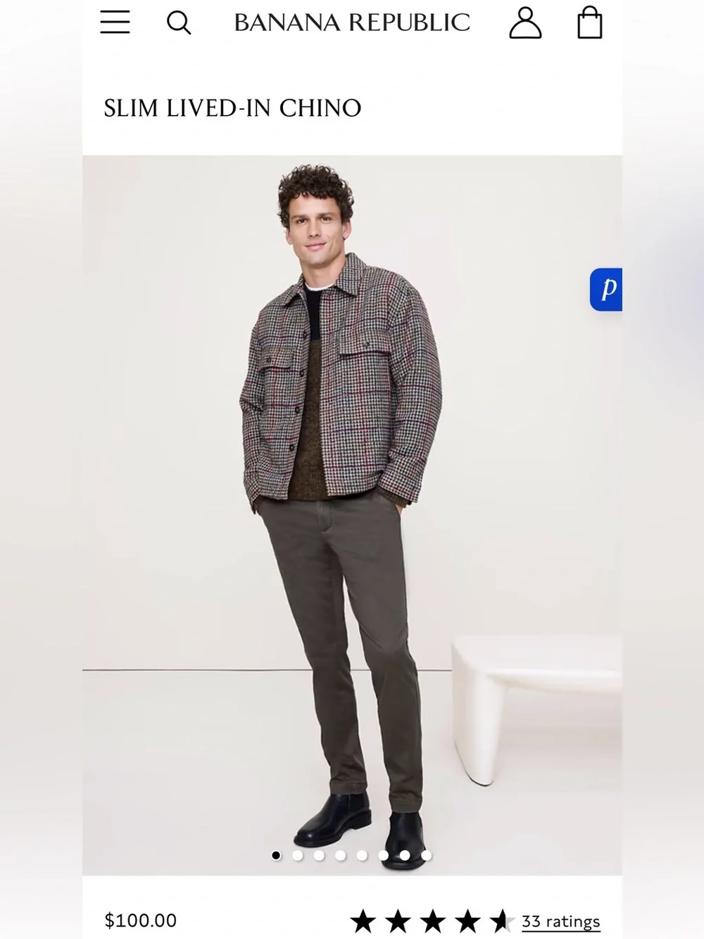 Banana Republic Flint Grey Slim Lived-In Chino, 32/32